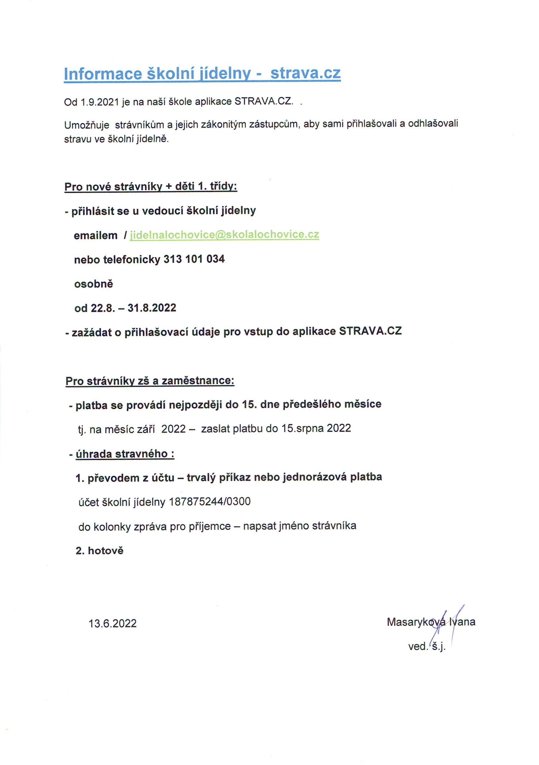 info jídelna 2022